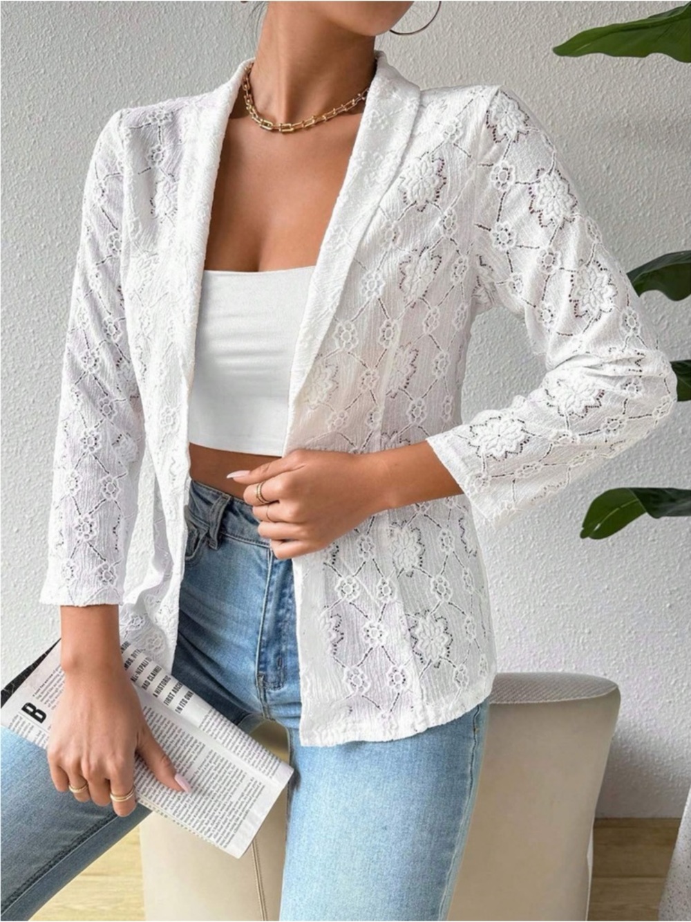 White Lace Open Blazer NWOT